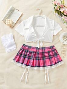 weiweihu Sexy Academy-Style Lingerie Set Classic Plaid Skirt Cosplay Student Uniform Bodysuits For Women 3pack Tartan Lace Trim School Girl Costume Set Lingerie Dress Halloween Pajamas Swimsuits For Woman Women's Sexy Underwear Rose Red Suit Net Clothes With Socks 4-Piece Set School Halloween Costumes Back To School Costume Lingerie Set>Costume Cosplay Lingerie Lencería Sexy Para Mujeres Y2k Corset Tops Pijamas Sexy Para Mujer Sexy Halloween Costumes Women Halloween Costumes>Rave Sexy Halloween Costumes Women - 玫紅色 - 查看 1