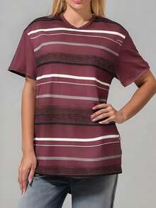 Women Vintage Emo Shirt Fairy Grunge Striped Crewneck Short Sleeve T-Shirt Harajuku Casual Tops Graphic Tees Y2k Summer Clothes Aesthetic Streetwear 2000s - 紅色 - 查看 4