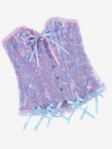 Áo nịt ngực Corset Overbust, Đồ định hình Corset cổ điển, Áo liền quần bó sát không dây, Áo nịt eo viền bèo nhún, Áo hở lưng kiểm soát bụng, Thích hợp cho lễ hội hóa trang, Halloween - Màu tím  Violet - Xem 5