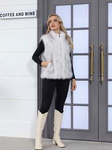 Women's Vest Faux Fur Casual With Zipper Stand-Up Collar