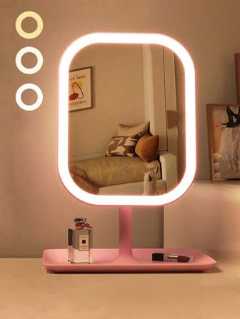 ... LED Makeup Mirror, Rechargeable Desktop Makeup Mirror With Light, 3 Light Modes, Touch Control, Adjustable Brightness, Portable Luminous Beauty Mirror, Travel Makeup Mirror With Light, Suitable For Dormitory Bedroom Back To School, Gift For Girls