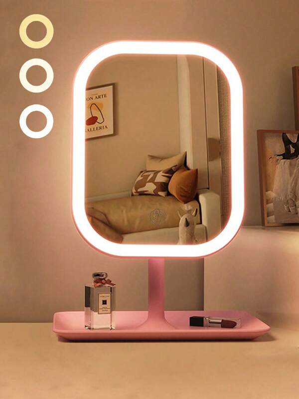 ... LED Makeup Mirror, Rechargeable Desktop Makeup Mirror With Light, 3 Light Modes, Touch Control, Adjustable Brightness, Portable Luminous Beauty Mirror, Travel Makeup Mirror With Light, Suitable For Dormitory Bedroom Back To School, Gift For Girls