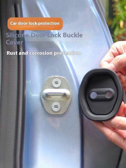 4 piezas Cubierta de silicona para el pestillo de la puerta del coche - Ajuste ceñido, cierre silencioso, con almohadilla amortiguadora, respaldo adhesivo - Negro/Blanco