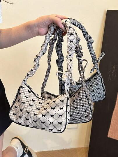 新款时尚休闲手提包、化妆包、便携收纳包、灯芯绒印花大容量托特包、单肩包、腋下包、个人包、收纳袋、化妆包、旅行必备