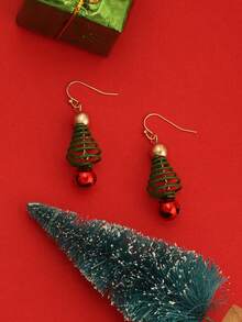 1 pereche de cercei cu brad de Crăciun și clopoțel roșu, cadou de Crăciun pentru femei