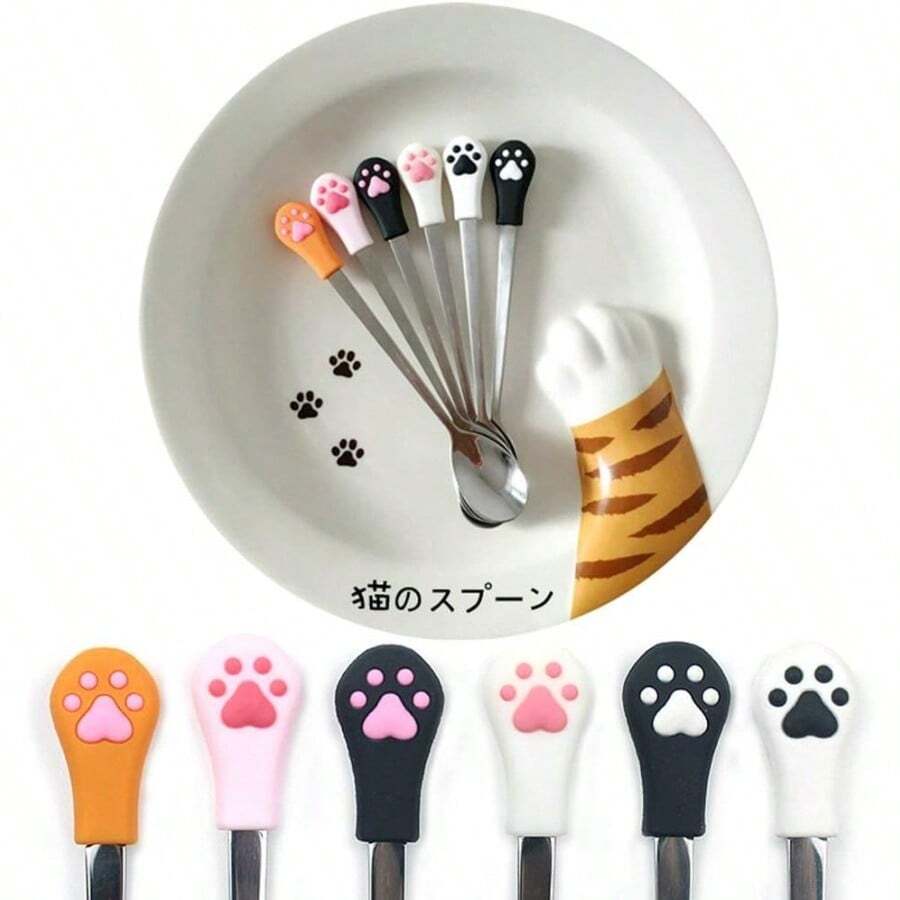 Cute Spoon Stainless Steel Coffee Spoon Dessert Tea Appetizer Bistro Cake Ice Cream Sugar Spoons Paw