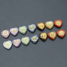 7pcs/Pack Heart Shaped 7 Chakra Natural Stone Ornament Amethyst Quartz Engraved Symbols Non Hole Stone 20mm - Heart-shaped Multi-color - View 3