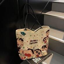 蜡笔小新卡通帆布包，蜡笔小新女士大容量手提包，学生通勤单肩包，可爱蜡笔小新卡通收纳包，帆布包，INS风少女购物袋，单肩包，背包，午餐包，蜡笔小新限量版帆布包，可爱卡通通勤单肩包 - 彩色 - 查看 2