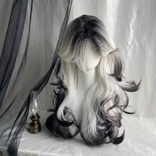 26-Inch Long Black And White Curly Waves Synthetic Hair Wig - Soft, Comfortable Rose Net, Perfect For Everyday, Parties, And Holidays, Realistic Texture, For Halloween Everyday Hairpiece | Stylish Hairpiece | Realistic Texture, Hair Wigs - Ombre - View 2