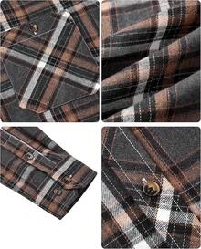 Mens Flannel Shirts Long Sleeve Dress Shirts For Men Casual Button Down Big And Tall Button Up Shirt - Kẻ caro nâu xám - Xem 4