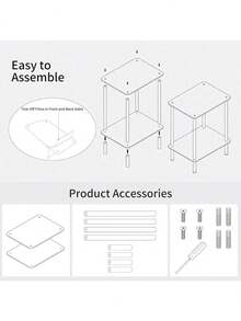 2-Tier Acrylic Glass Edge Side Table, Small Modern Nightstand, Home Decor Table Shelf For Office, Bedroom, Living Room, Study