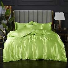 Full Satin Bedding Set In Wine Red, Silk - Like, Luxury Soft Burgundy Comforter Cover, Chic Bedroom Decor, Zippered (1 Duvet Cover + 2 Pillow Cases) - 多33 - 查看 2