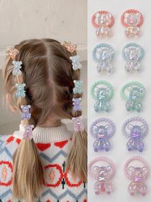 10pcs/Pack Cute Pearl Glitter Heart, Butterfly, Bear, Star Hair Ties For Little Girls, Children Hair Accessories - Mixed color - View 8