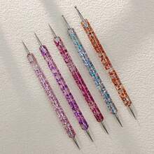 Set de 5 piezas de herramientas de punteado de uñas de doble extremo con soporte de bolígrafo de cristal para arte de uñas, un imprescindible para el salón de uñas - Multicolor - Ver 6