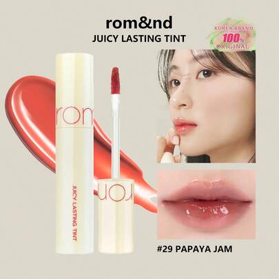 Rom&nd Romand Juicy Lasting Tint 29 木瓜果酱色，液体唇膏，唇彩，色彩鲜艳，滋润闪亮，韩国唇釉，MLBB（My Lips But Better，我的嘴唇，但更美），轻盈柔滑，超保湿，不粘腻，韩国化妆品，礼盒套装