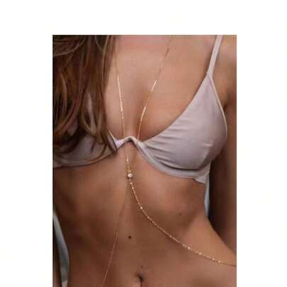 Minimalist Fashion Rhinestone Chain Chest Chain, Sexy High-End Bikini Body Chain For Women