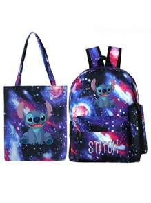 Disney Stitch Star Baby Peripheral Printed Backpack Set Student School Bag Backpack + Pencil Bag + Handbag Three Pieces Set School Season