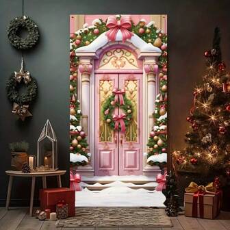 Merry Christmas Banner Decoration Set Of 1, Polyester No-Electricity Power Needed, Festive Themed Winter New Year's Party Supplies, Indoor Outdoor Front Door Photo Booth Decor, Multipurpose Carnivals Holiday Accessory