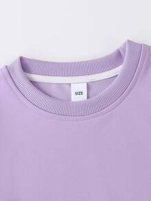 2 peças/Conjunto Roupa Casual com Estampa Gráfica para Meninas - Conjunto de Elemento, Confortável, Adequado para Brincadeiras ao Ar Livre na Primavera e Outono, Mostrando o Estilo Pessoal - Roxo - Visão 4