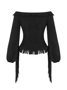 ii Chic Vintage Western Goth Style Off-Shoulder Women's Top With Tassels For Halloween