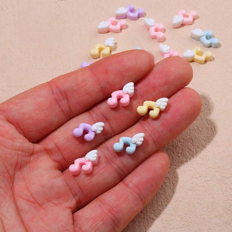 Bộ 10/20/30/50 chiếc phụ kiện trang trí móng tay hình nốt nhạc và cánh thiên thần phong cách Y2K mini - Nhiều màu sắc để lựa chọn, thích hợp cho DIY, ốp điện thoại và đồ thủ công - Giao hàng ngẫu nhiên - Nhiều màu - Xem 7