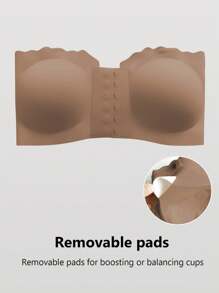 女士舒适聚拢抹胸文胸，前扣式无钢圈抹胸，波浪边隐形可调节文胸，透气日常穿着，前扣设计，摩卡棕色，单肩扇形，加宽升级防滑肩带