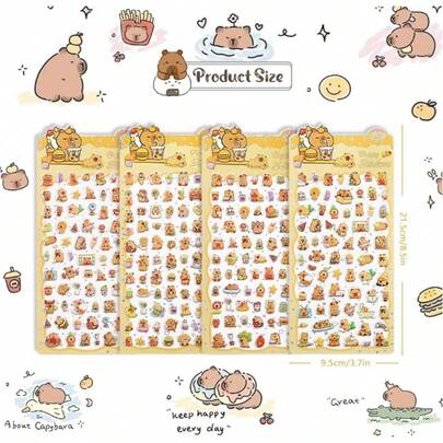 4pcs/Set Fluffy 3D Capybara Stickers, Reusable Foam Stickers, Waterproof Removable Kawaii Animal Stickers For Laptop, Boys, Girls, Kids, Teens, Adults, Capybara Party Favors