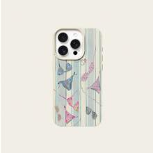 1pc TPU Material Summer Floral & Blue Striped Pattern Phone Case, Compatible With Iphone/ Phones - White - View 5