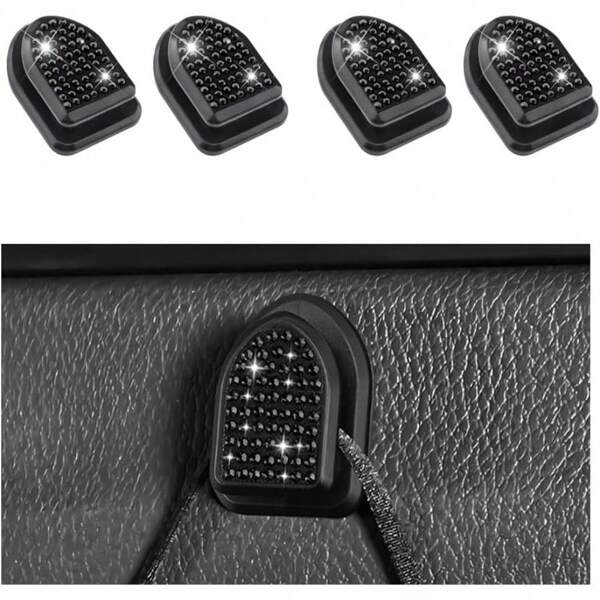 4 PCS Bling Car Mini Hooks, Crystal Rhinestone Hanging Storage Hook For Auto, Multifunctional Vehicle Adhesive Hooks Car Storage Hooks For Key Cable Mask, Car Accessories Black