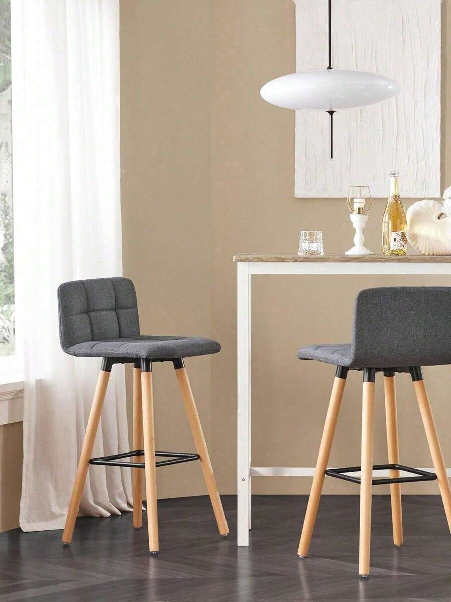 SoBuy Set Of 2 Kitchen Breakfast Barstool, Bar Stool With Fabric Padded Seat (FST50-DGx2)