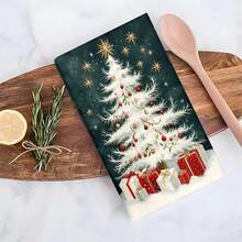 1set/1pc/2pcs Christmas Tree Printed Kitchen Towels And Dishcloths, Suitable For Interior Decoration In Restaurants, Kitchens And Bathrooms, Party Decoration, Holiday Gifts, And Can Also Be Given As Christmas Presents