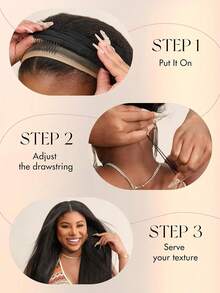 bling hair Half Wig, Straight, Kinky, Flexi Fit, Invisible, 3 In 1 Wig, Flip Drawstring Wig, 180% Density, Glueless Wigs, Natural Black, Ready To Wear Headband Wig For Women - Natural Black - 查看 3