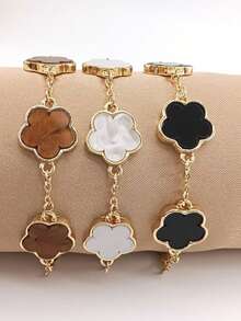 2 件经典黑白三叶草链条手链套装，生日礼物 - 彩色 - 查看 6