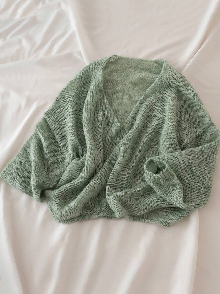 Women's Casual Off-Shoulder Sweater, Medium Elasticity, Suitable For Layering In Autumn/Winter, Handwash/Dry Clean Recommended, Knitwear, Winter Clothing, Autumn Wardrobe - Gray Green - View 1