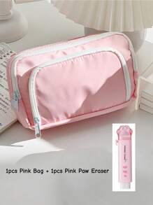 1 件双层彩色铅笔盒铅笔盒，清新粉色前开口袋多槽网状收纳袋，用于文具学生奖励返校、返校、学校用品、铅笔袋、书包