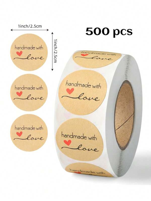 500 peças/conjunto de adesivos de papel kraft feitos à mão com amor para envelopes e etiquetas de lacre de embalagem, papelaria, artesanato