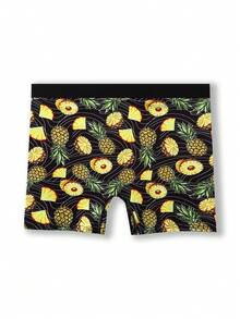 1 Pc Men's Stylish Pineapple Black Sweatpants With Comfortable Soft Mesh Lining And Long-Leg Boxers