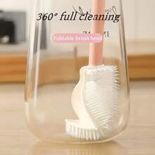 360 ° Silicone Cleaning Brush, Long Handle, Foldable Head, Suitable For Bottles And Cups, Reusable Kitchen Cleaning Tool, Home Cleaning, Kitchen Cleaning, Party Cleaning, Christmas And New Year Cleaning Supplies - White - View 12