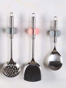 4pcs No Drill Mop Holder, Hooks, Bathroom Mop Hooks, Multipurpose Adhesive Hooks, Broom Hanger Clips, Kitchen, Bathroom Back To School Accessories - Grey - View 2