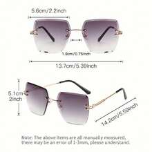Y2K Retro Frameless Women's Glasses With Gradient Lenses - Oversized Polygonal Metal Frame, Lightweight Retro Glasses Suitable Casual Outfits, Fashion Accessories, Durable Construction, Unique Statement Piece, Women's Essential, High-Quality Design, Stylish Accessories - 漸層灰 - 查看 4