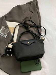 Classic European And American Women's Crossbody Bag, Mini New Fashionable Handbag, Contrasting Color Design, Nylon Waterproof Fabric Shoulder Bag, Suitable For Commuting, Parties And Vacations - Black - View 4