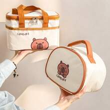 1pc Portable Large Capacity Capybara Insulated Lunch Bag, Cute Cartoon Pattern Thermal Lunch Box Bag, Waterproof & Dustproof Food Container Storage Bag, Reusable Cooler Bag, Picnic Bag, Suitable For Student And Adult Use In Home, School, Dorm, Office, Outdoor Camping, Picnic, Travel, Back To School