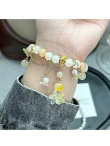 10g/Approx. 80pcs 9mm Acrylic Matte Powder Coated 4-Petal Flower Beads, DIY Jewelry Accessories For Bracelet, Necklace