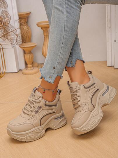 8cm Plateau Mule Sneaker für Damen, Vintage Stil Lässig Schuhe, versteckter Keilabsatz zum Verlängern der Beine, bequem & vielseitig, Must-Have für kleingewachsene Frauen