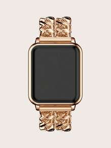 1pc Solid Color Women's Double Strap Rhinestone Double Chain Stainless Steel Band Compatible With Apple Watch Series 8/7/6/5/SE 38/40/41/42/44/45/49mm