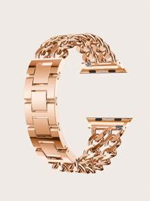 1pc Solid Color Women's Double Strap Rhinestone Double Chain Stainless Steel Band Compatible With Apple Watch Series 8/7/6/5/SE 38/40/41/42/44/45/49mm