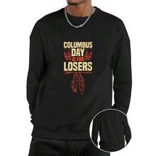 Men'S Black Hoodie With "Columbus Day Is For Losers" Graphic - Bold Orange & White Print, High-Stretch Polyester, Casual Crew Neck, Perfect For Casual Attire, Everyday Comfort Apparel | Bold Graphic Hoodie | Comfortable Fit Hoodie