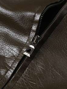 Thermal Lined Warm Motorcycle Jacket For Men, Simple Versatile Waterproof Thick Collar Leather Jacket, Winter , Fall, Fleece-Lined Jacket