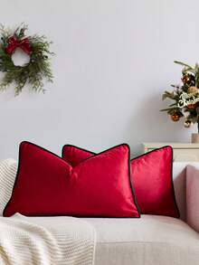 Juego de 2 fundas de cojín decorativas de terciopelo rojo y verde de 18x18 pulgadas, fundas de cojín de acento neutras suaves con textura vintage para el sofá de la granja, decoración del hogar lujosa, decoración navideña, regalos navideños, regreso a la escuela, útiles escolares (SIN RELLENO)