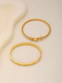 2pcs Fashionable Stainless Steel Bracelet, Suitable For Women's Daily Wear